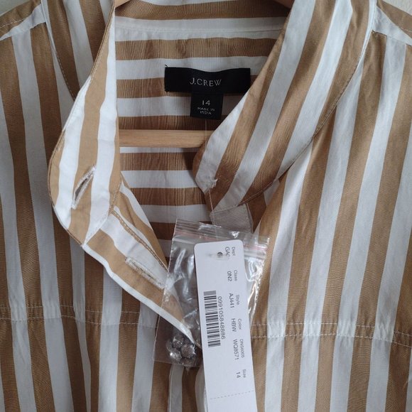 SALE! NWT JCrew Striped Blouse size 14 Latte White Fun Button details - Picture 2 of 11